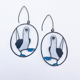 Blue Footed Booby earrings in Black/Blue/White