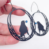 Bowerbird earrings in Black/Blue