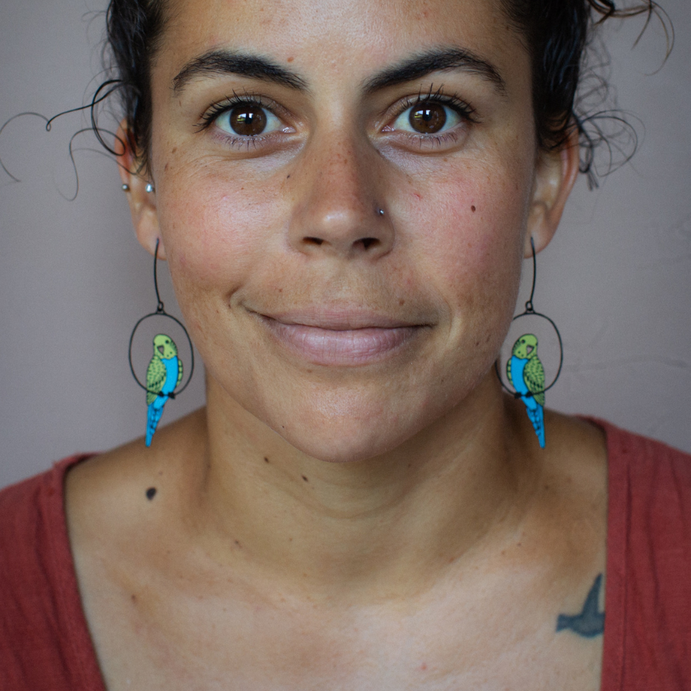 $65 Set: Budgie Blue Yellow & Sunflower Yellow Brown earring set
