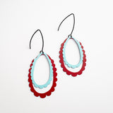 Midi Double Scallop Hoop earrings in Baby Blue/Red