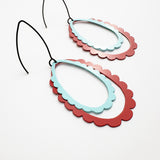 Midi Double Scallop Hoop earrings in Baby Blue/Red