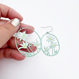 Midi Flannel Flower earrings in Green/White/Yellow