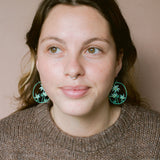 Midi Flannel Flower earrings in Green/White/Yellow