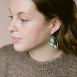 Midi Flannel Flower earrings in Green/White/Yellow