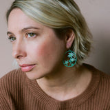 Midi Flannel Flower earrings in Green/White/Yellow