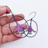 Fuchsia Flower earrings in Black/Pink/Purple