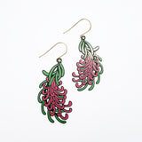 Grevillea flower earrings in Black/Green/Pink