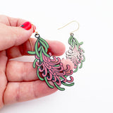 Grevillea flower earrings in Black/Green/Pink