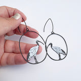 Sacred Ibis earrings in Black/White