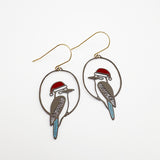 Midi Christmas Kookaburra earrings Brown/Blue/Red