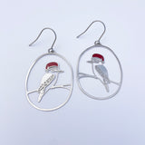 Midi Christmas Kookaburra earrings in Silver/Red