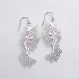 Leafy Seadragon earrings in Silver/Pink