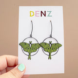 Lunar Moth earrings in Black/Pastel Green