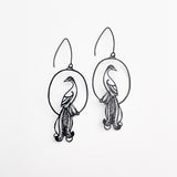 Lyre Bird Earrings in Black