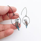 Mini Kookaburra earrings in Black/Brown/Blue