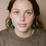 Midi Alocasia plant earrings in Green/White
