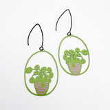Midi Pilea plant earrings in Bright Green/Pink