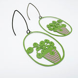 Midi Pilea plant earrings in Bright Green/Pink