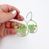 Midi Pilea plant earrings in Bright Green/Pink