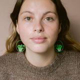 Midi Pilea plant earrings in Bright Green/Pink