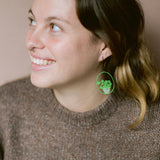 Midi Pilea plant earrings in Bright Green/Pink