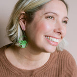Midi Pilea plant earrings in Bright Green/Pink