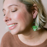 Midi Pilea plant earrings in Bright Green/Pink