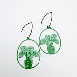 Midi Watermelon Peperomia plant earrings in Greens