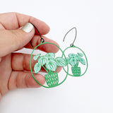 Midi Watermelon Peperomia plant earrings in Greens