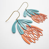 Protea flower dangle earrings in Teal/Orange