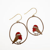 Midi Christmas Robin earrings in Brown/Red