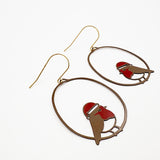 Midi Christmas Robin earrings in Brown/Red