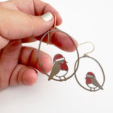 Midi Christmas Robin earrings in Brown/Red