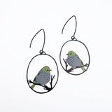 Midi Silvereye bird earrings in Black/Grey/Olive