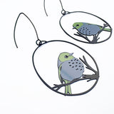 Midi Silvereye bird earrings in Black/Grey/Olive