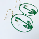 Snowdrop Flower dangle earrings in White/Green