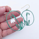 Snowdrop Flower dangle earrings in White/Green