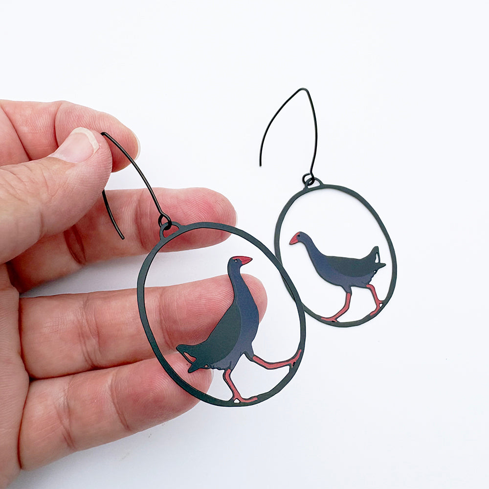 Swamp Hen earrings in Black, Blue & Red