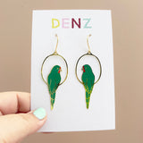 Swift Parrot earrings in Gold/Green/Red