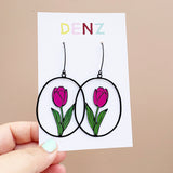 Tulip flower earrings in Black/Pink/Green