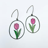 Tulip Flower earrings in Black/Pink/Green