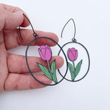 Tulip Flower earrings in Black/Pink/Green