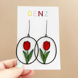 Tulip flower earrings in Black/Red/Green