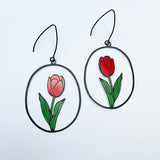 Tulip Flower earrings in Black/Red/Green