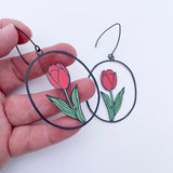 Tulip Flower earrings in Black/Red/Green