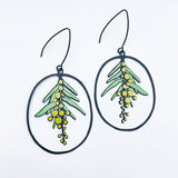 Wattle Flower earrings in Black/Yellow/Green