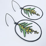 Wattle Flower earrings in Black/Yellow/Green