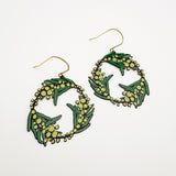 Wattle Wreath earrings in Black/Green/Yellow