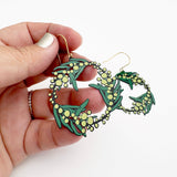 Wattle Wreath earrings in Black/Green/Yellow