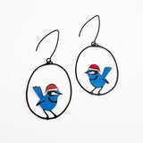 Midi Christmas Wren earrings in Black/Blue/Red